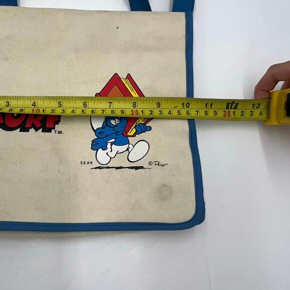 Vintage 1980's Smurf School Childrens Backpack Book Bag 9.5"x10" RARE - Picture 8 of 9
